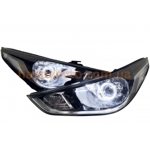 Фары тюнинг Hyundai Accent RB 2011-2019 с BiLed линзами и ангельскими глазками